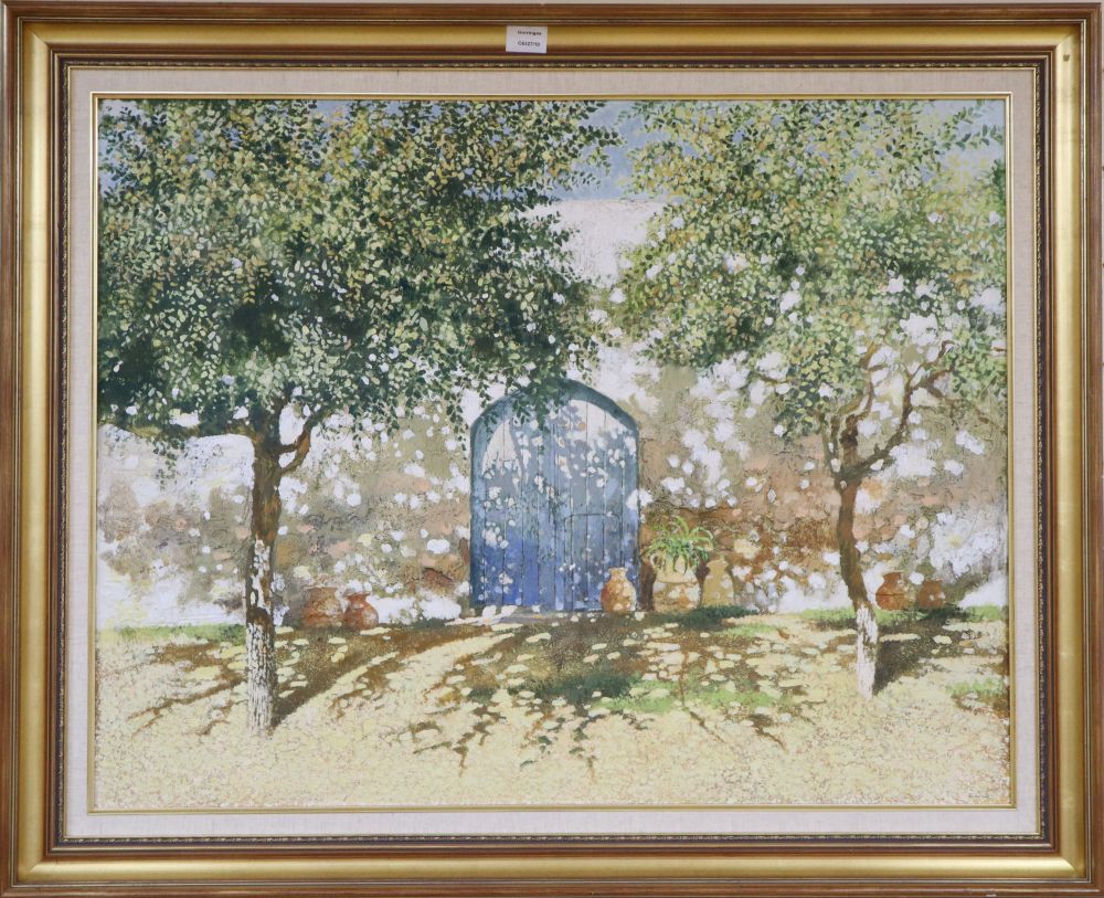 Chris Wild (20thC), impasto oil on board, Blue Door, signed, 70 x 90cm
